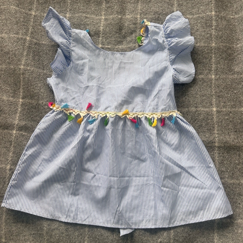 SHEIN Blue and White Striped top with Tassels